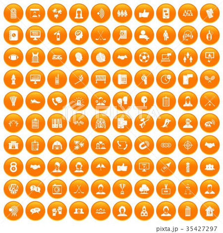 100 team icons set orange 35427297