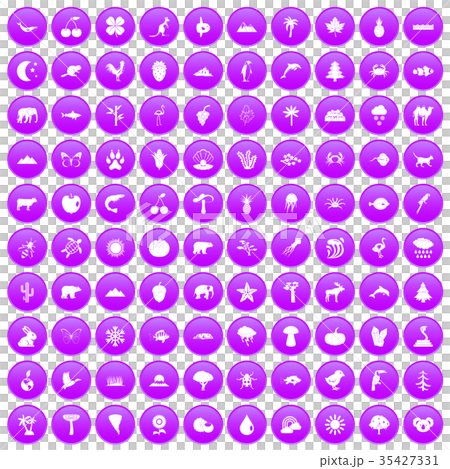 100 nature icons set purple 35427331