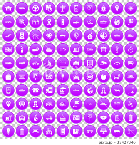 100 navigation icons set purple 35427340