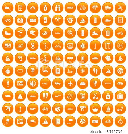 100 voyage icons set orange 35427364