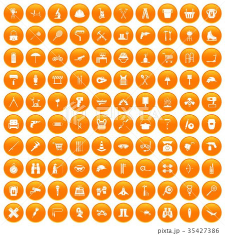 100 tackle icons set orange 35427386
