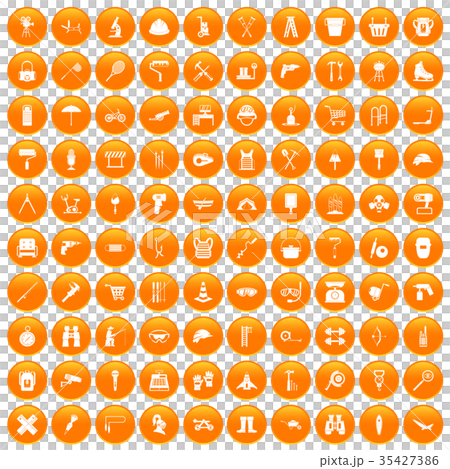 100 tackle icons set orange 35427386