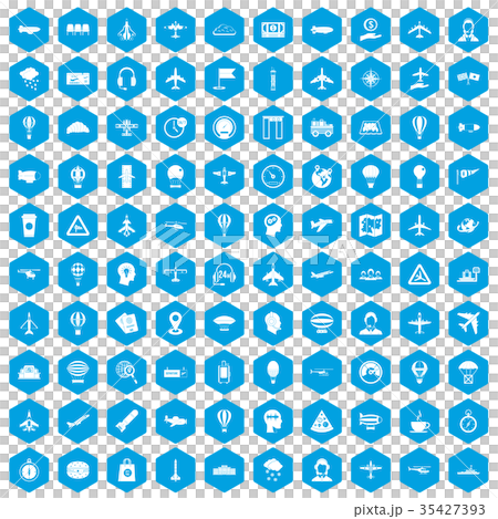 100 aviation icons set blue 35427393