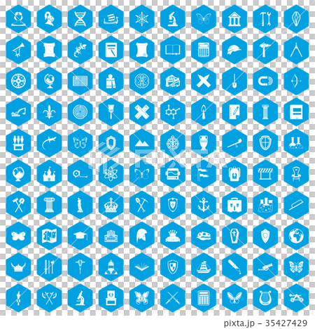 100 archeology icons set blue 35427429