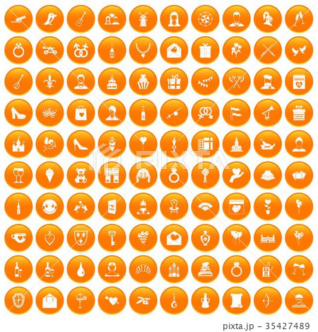 100 valentine day icons set orange 35427489