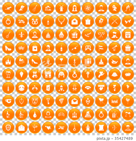 100 valentine day icons set orange 35427489