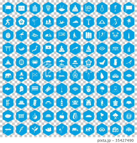 100 asian icons set blue 100 asian icons set blue 35427490