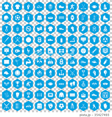 100 athlete icons set blue 35427493