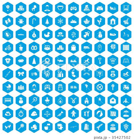 100 baby icons set blue 35427502
