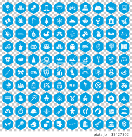 100 baby icons set blue 35427502