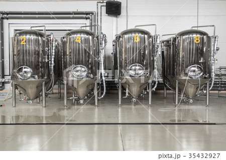 Modern brewery with stainless steel tanks Modern brewery with stainless steel tanks 35432927