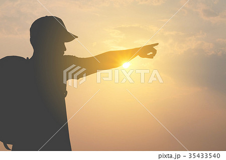 silhouette of a tourist man  Pointing forward  silhouette of a tourist man  Pointing forward  35433540