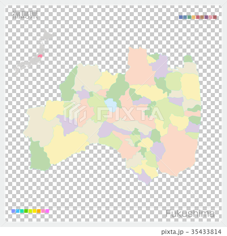 福島県の地図（市町村・色分け） 35433814