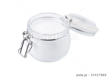 glass jar with sugar, open, isolated on white glass jar with sugar, open, isolated on white 35437969