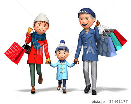 家族 冬服 買い物 親子 男の子のイラスト素材