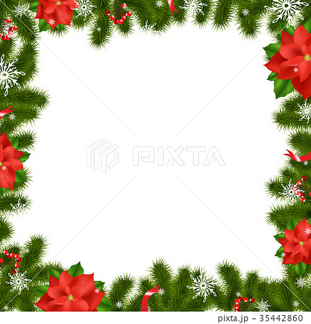 Frame Fir Tree Branches With Poinsettia Frame Fir Tree Branches With Poinsettia 35442860