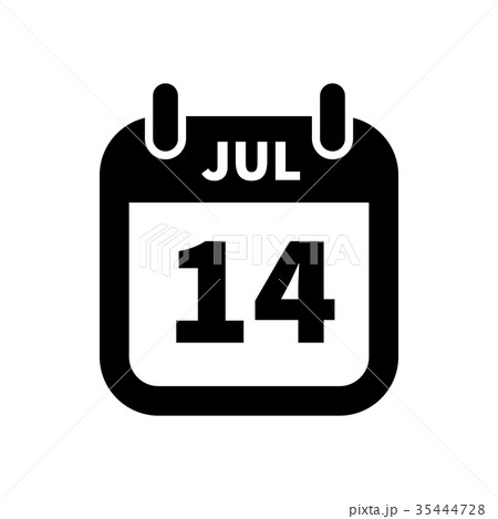 Simple black calendar icon with 14 july date 35444728