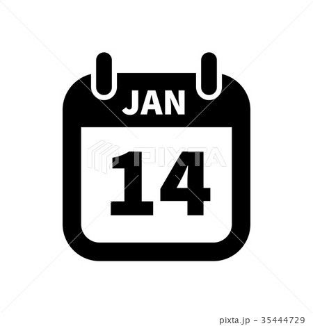 Simple black calendar icon with 14 january date 35444729