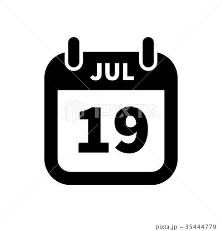 Simple black calendar icon with 19 july date 35444779