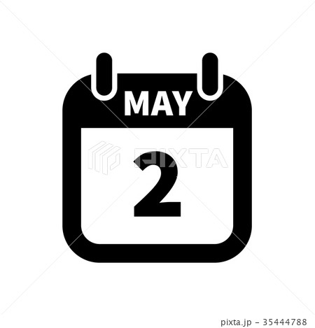 Simple black calendar icon with 2 may date 35444788