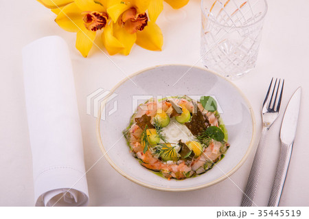 The Tartar from a langoustine with a cucumber, sou 35445519