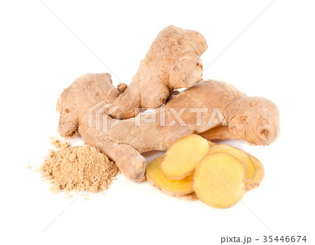 Ginger root and ground ginger isolated on white 35446674