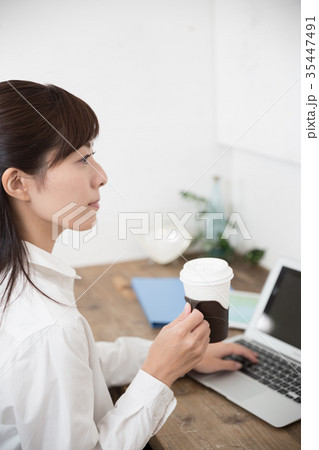 パソコンに向かって仕事する女性 パソコンに向かって仕事する女性 35447491