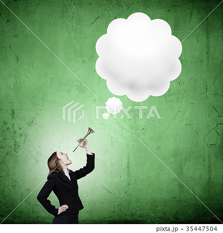 Woman speaking in horn 35447504