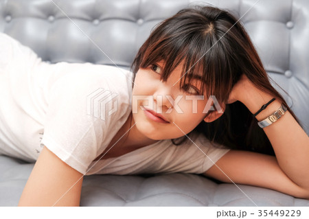 Portrait of asian women lying on sofa 35449229
