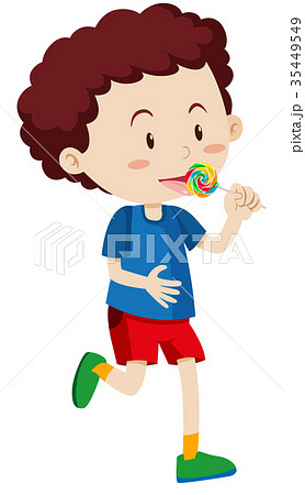Little boy eating lollipop 35449549