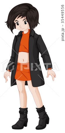 Teenage girl wearing black overcoat 35449556