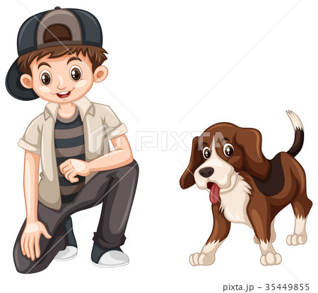 Little boy and cute beagle dog 35449855