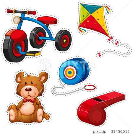 Sticker design with tricycle and other toys Sticker design with tricycle and other toys 35450015