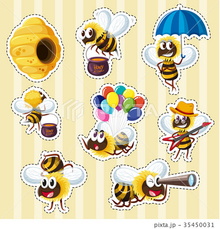 Sticker design with bees and beehive Sticker design with bees and beehive 35450031