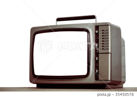 Old television with cut out screen isolated . Old television with cut out screen isolated . 35450578