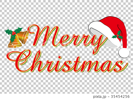 筆記体のメリークリスマスのロゴ サンタの帽子のイラスト 柊 Merry Christmas Logoのイラスト素材