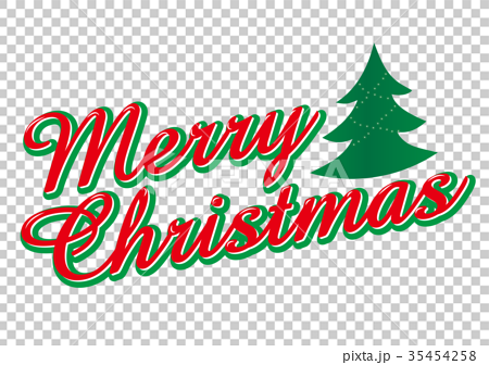 筆記体のメリークリスマスのロゴ クリスマスツリー Merry Christmas Logoのイラスト素材