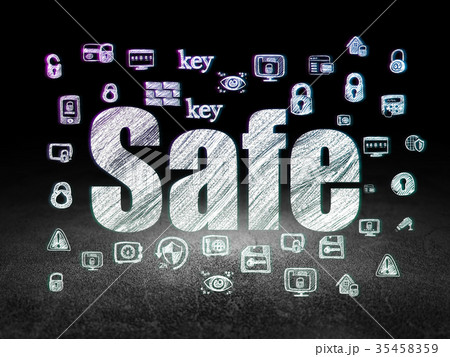 Security concept: Safe in grunge dark room Security concept: Safe in grunge dark room 35458359