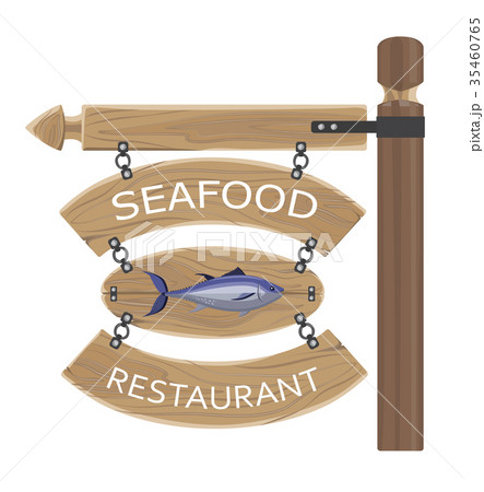 Restaurant Seafood Advertisement on Wooden Boards Restaurant Seafood Advertisement on Wooden Boards 35460765