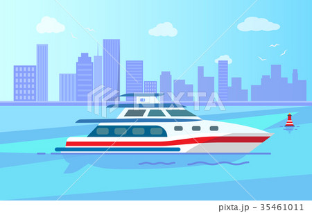 Luxurious Modern Yacht on Water Surface near City 35461011