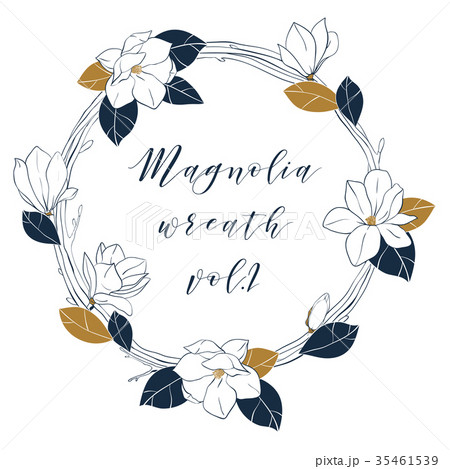 Graphic magnolia wreath in deep blue and bronze Graphic magnolia wreath in deep blue and bronze 35461539