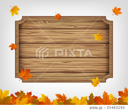 Autumn background with maple leaves and wooden Autumn background with maple leaves and wooden 35463293