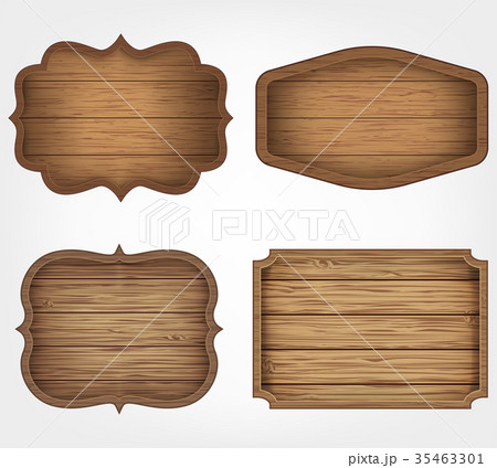 4 realistic wooden signs set. Decoration elements 35463301