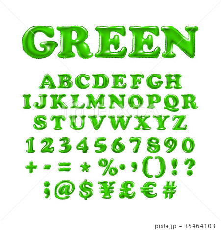 English alphabet and numerals from green balloons 35464103