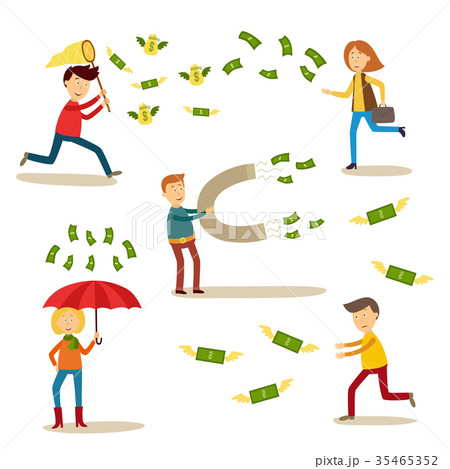 vector flat people catching money scenes set 35465352