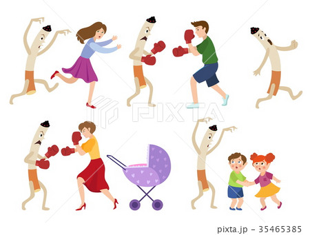 People fighting smoking habit and scared children People fighting smoking habit and scared children 35465385