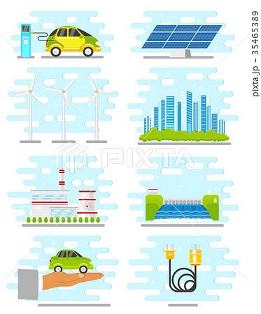vector flat renewable, alternative energy icon set 35465389