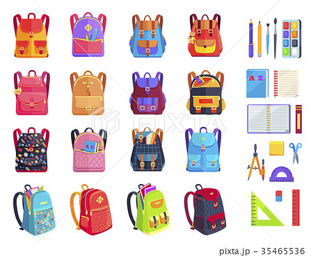 Colorful Modern Rucksacks and School Supplies Set 35465536