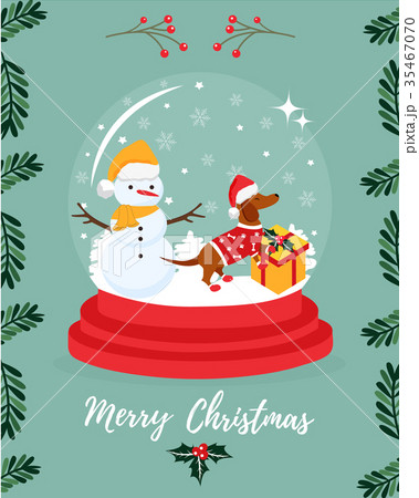 Christmas greeting card with snowman and dog 35467070