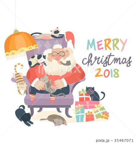 Santa Claus sitting in armchair wih cats 35467071
